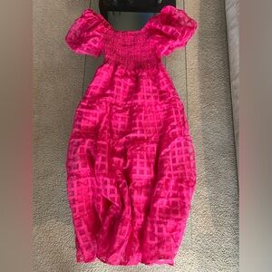 💜 New Pink Smocked Top Puff Sleeve Dress